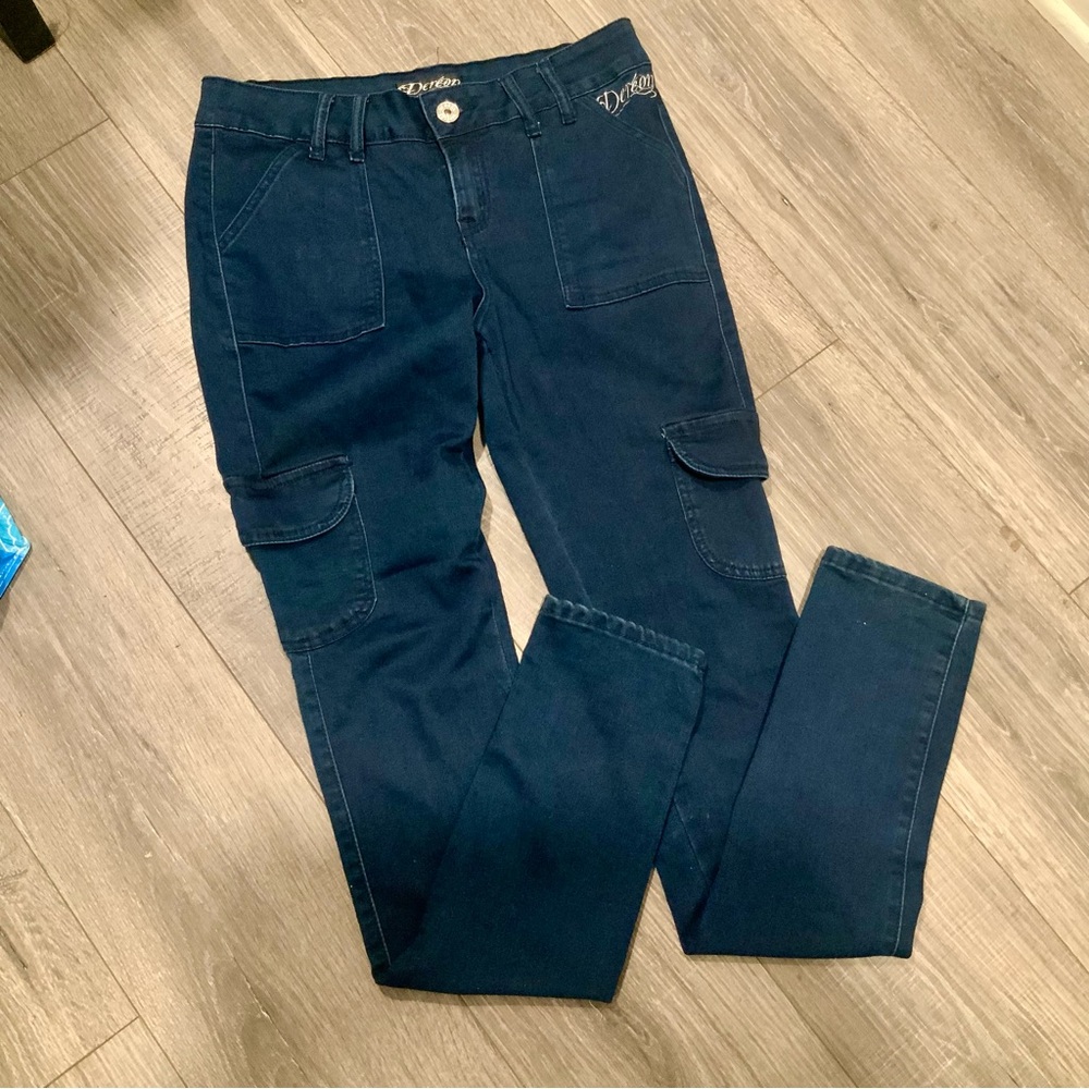 Dereon Navy Blue Denim Skinny Jeans Fancy Pockets 14W